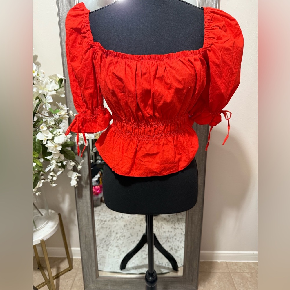 H&M Vibrant Red Smocked Blouse